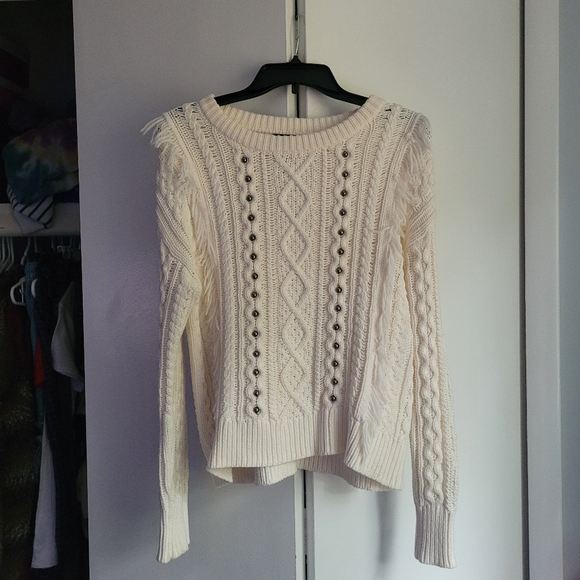 ANA Cream Sweater with Beads and Fringe - Picture 4 of 7